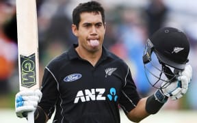 Ross Taylor celebrates his 19th ODI century.