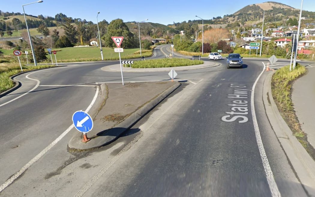 The Quarry Road roundabout near the Mosgiel motorway off-ramp where police say a person was assaulted and injured in a road rage incident in June 2025.