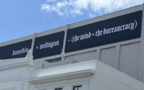 Enterprise Dunedin's marketing campaign on a billboard at Embassy Theatre in Wellington.