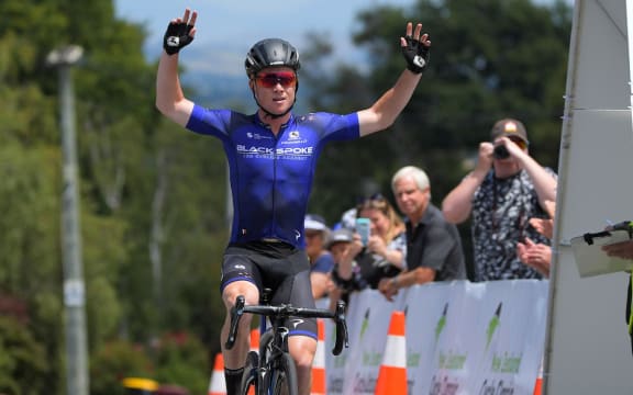 Luke Mudgway (Black Spoke) wins stage two. Masterton-Alfredton road circuit - Stage Two of 2021 NZ Cycle Classic UCI Oceania Tour in Wairarapa, New Zealand on Wednesday, 13 January 2021.