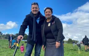 New Plymouth mayor Neil Holdom and Ngāti Tawhirikura chair Ngamata Skipper at the $10m funding announcement