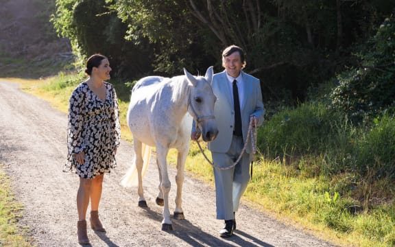 A shot from the new 'Small Town Scandal' series starring Morgana O'Reilly and Tom Sainsbury.