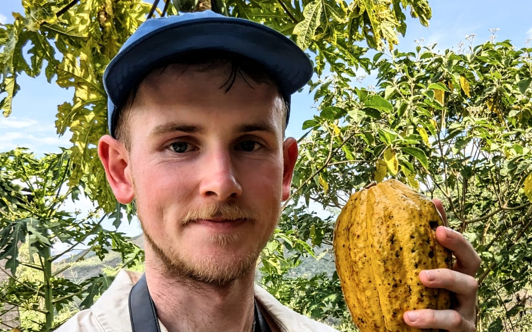 Johnty spent a 14-hour day traveling in taxis to make it to a cacao farm.
