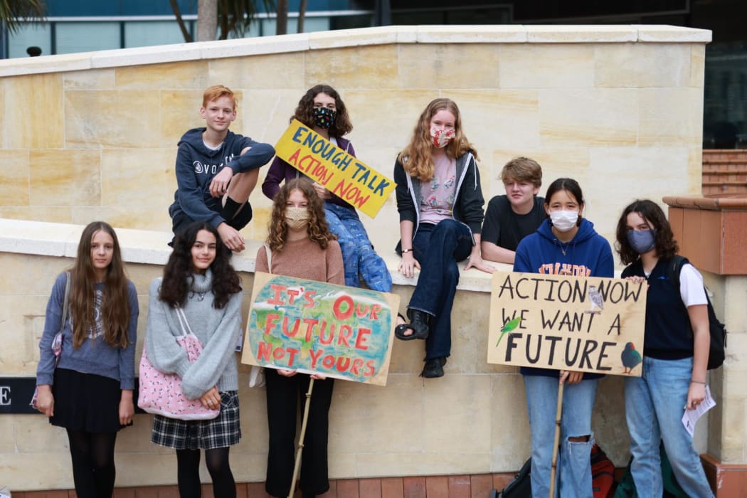 Students marching for climate action in Wellington.