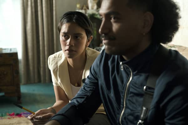 A screenshot from the film Lea Tupu'anga / Mother Tongue, starring Luciane Buchanan and Mikey Falesiu.