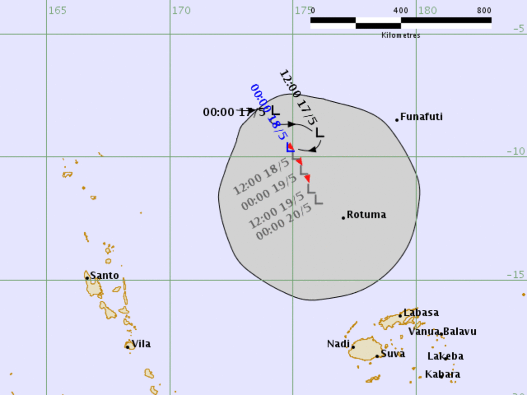 Projected path of TD12F as it approaches Rotuma