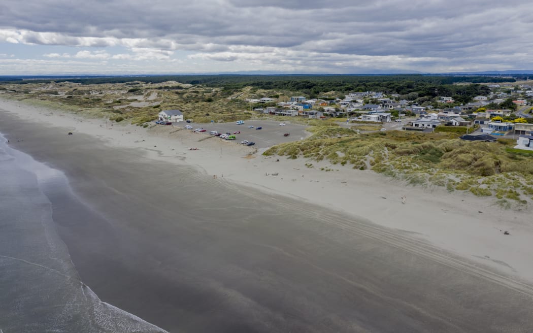 An aerial view of Foxton Beach township, inland from Foxton, in Manawatū.