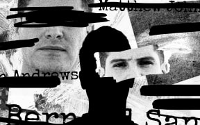 Composite of redacted names and hidden faces