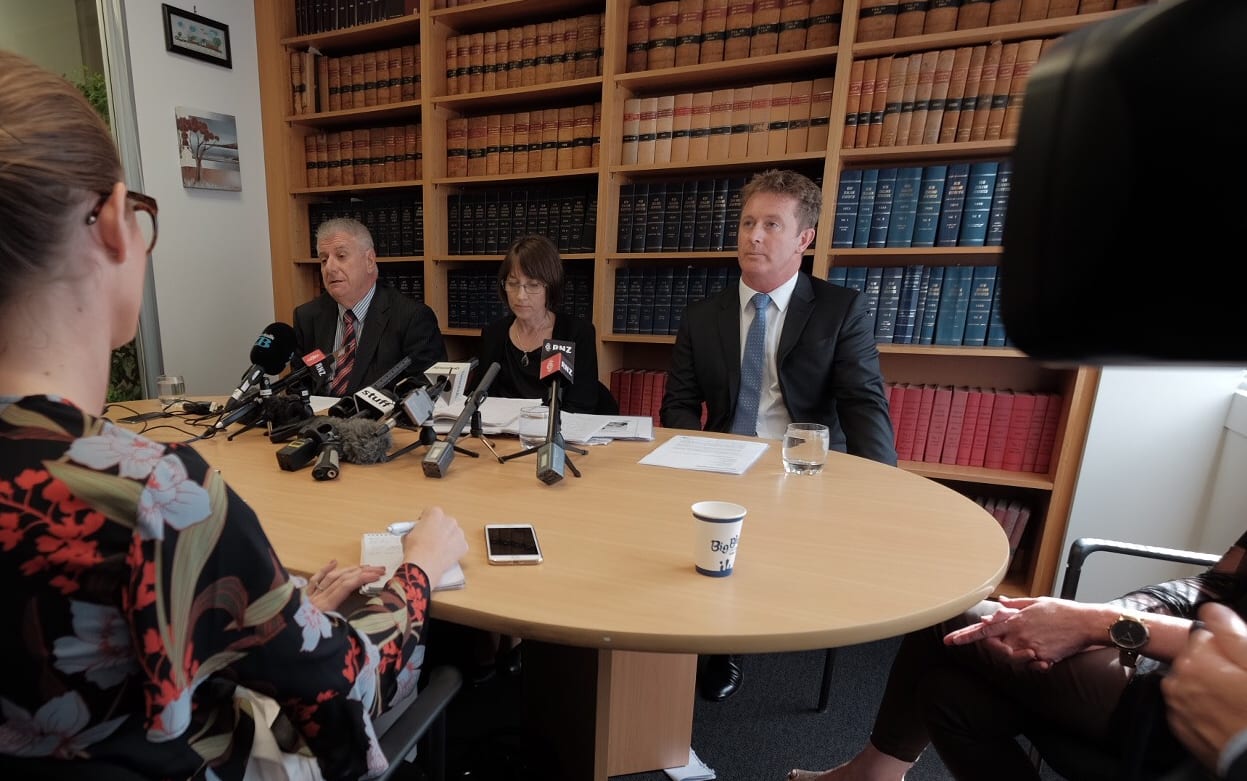 Rodney Harrison QC, left, Deborah Manning, and Richard McLeod announce they are to act for Afghan families affected by the 2010 SAS raid.