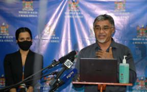 Fiji health officials Dr Aalisha SahuKhan, left, and Dr James Fong.