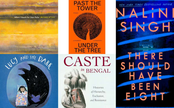 A collage of new books from South Asian writers in Aotearoa