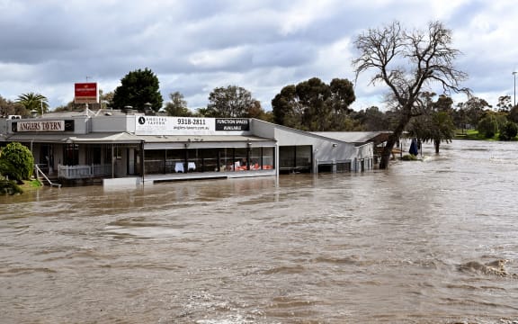 A tavern is inundated by water during flooding in the Melbourne suburb of Maribyrnong on 14 October, 2022.