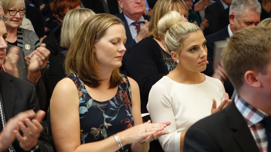 The former All Black captain's sister and fiance Gemma Flynn at the ceremony.