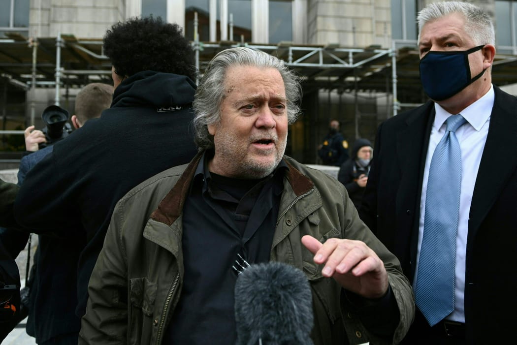 Former Donald Trump adviser Steve Bannon arrives at the FBI's Washington office on 15 November 15, 2021 in Washington, DC before a scheduled court appearance to face charges after refusing to cooperate with the investigation into the deadly 6 January attack on the US Capitol.