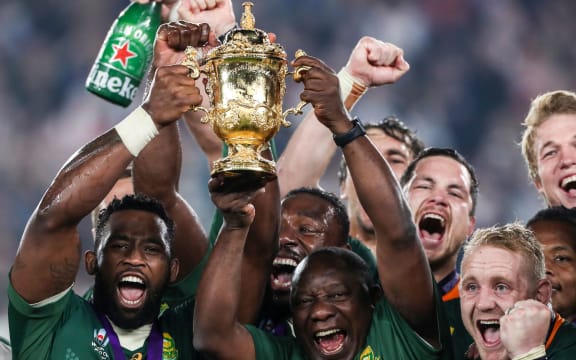 The Springboks celebrate their World Cup win