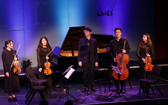 Will King, KiHei Lee, Christine Lee, Cecile McNeill and Dominc Lee at the Wakatipu Music Festival.