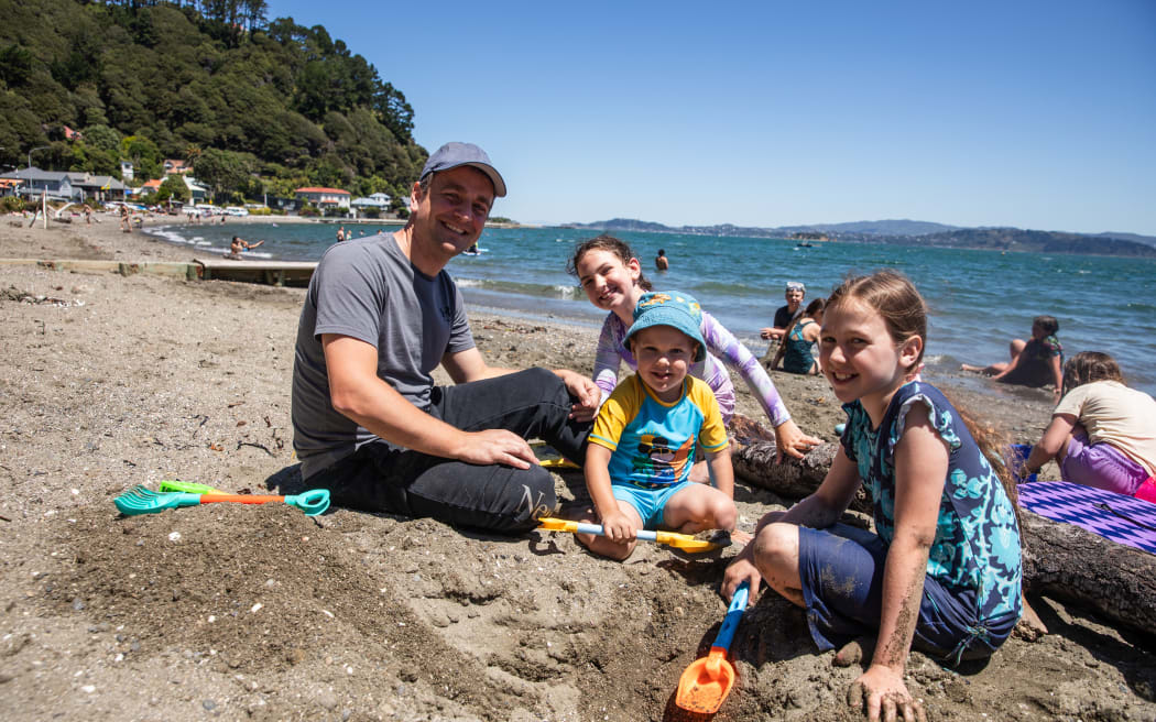 Ben (left), Gabriella, William and Lilia at Days Bay