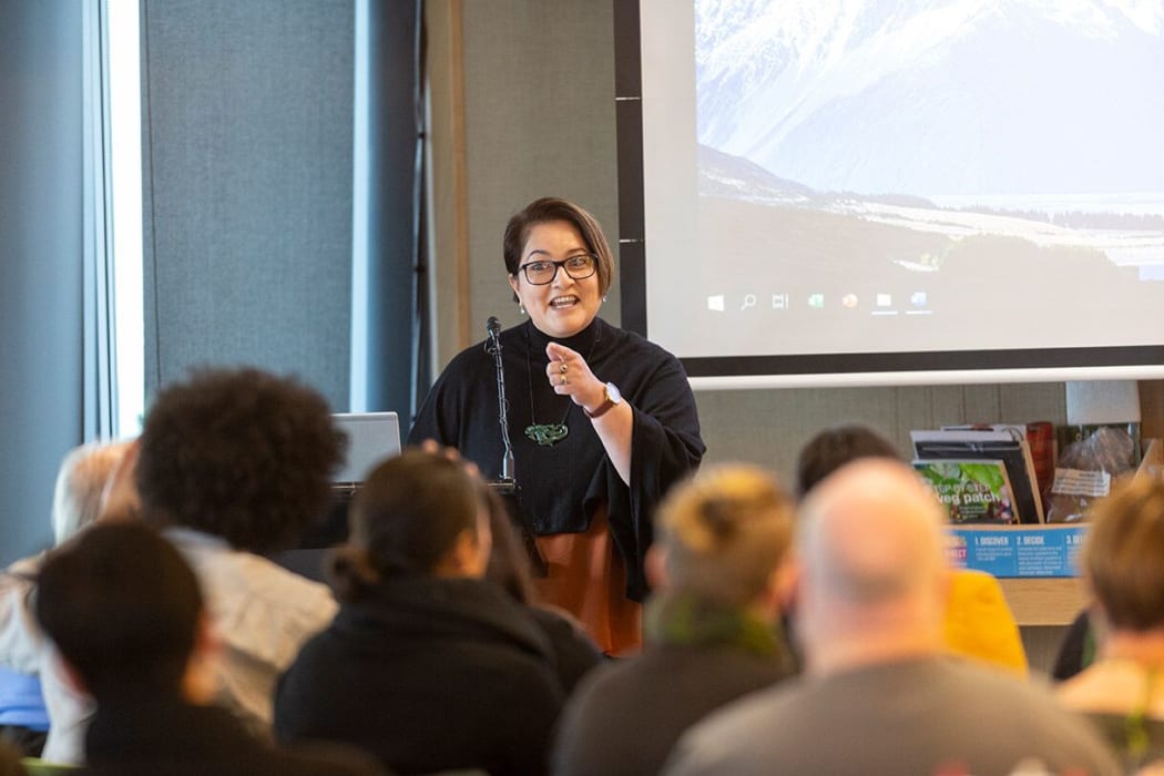 Ngāi Tahu kaiwhakahaere (director) Lisa Tumahai Lisa Tumahai opens the Climate Change Symposium.