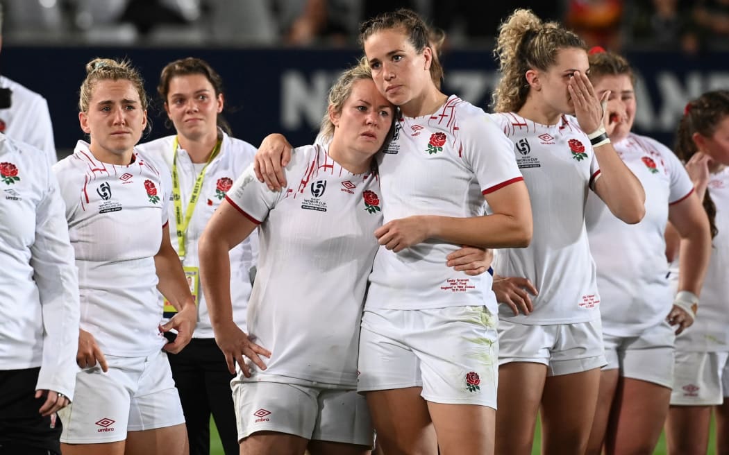 Dejected England players after losing the Rugby World Cup final to the Black Ferns.
