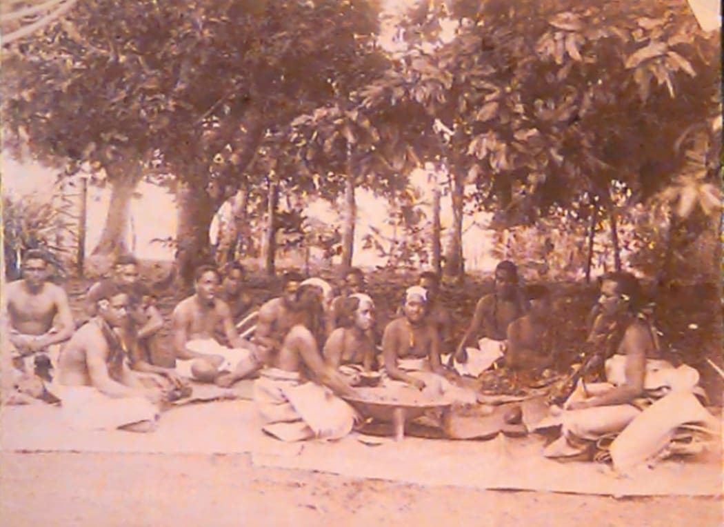 A kava ceremony during a Rotuman wedding sometime between 1890-1910.