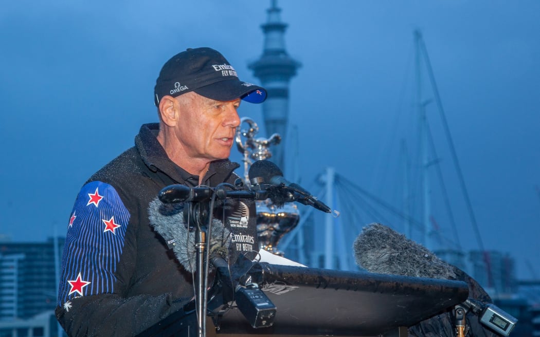 Emirates Team New Zealand CEO Grant Dalton.
Emirates Team New Zealand christen their first AC75 monohull "Te Aihe" (Dolphin) at their team base in Auckland on 6th September 2019.