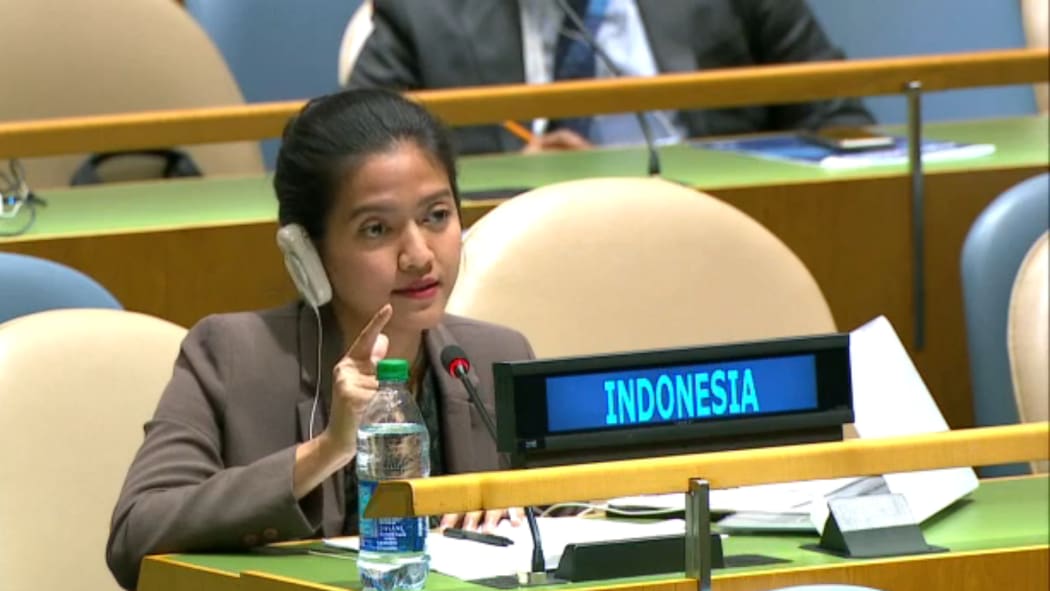 Nara Masista Rakhmatia, an official at Indonesia's permanent mission to the United Nations in New York, responds to criticism of her country's treatment of West Papuans by Pacific Island countries at the UN General Assembly, 2016.