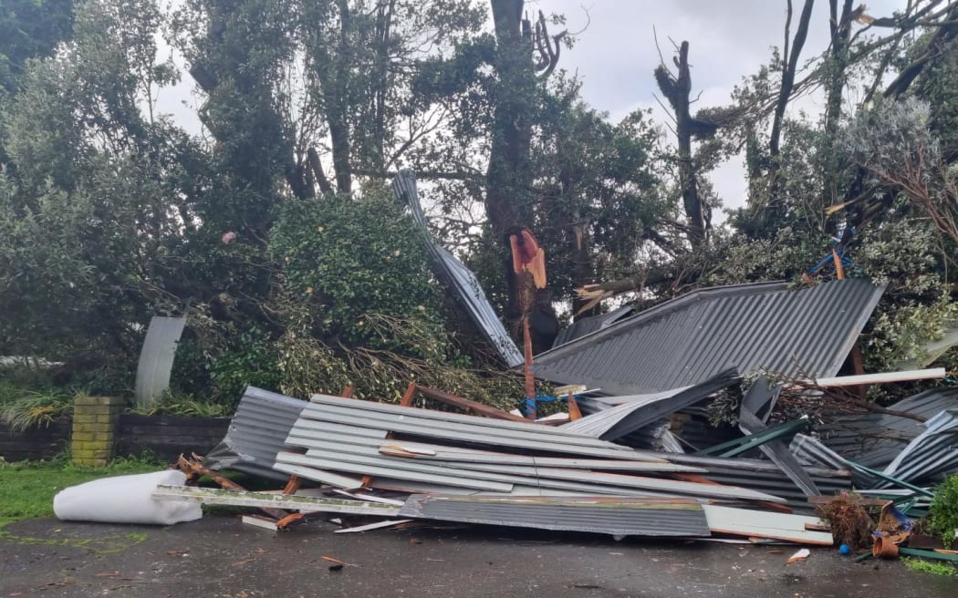 Shirlene Patterson's 100 year old villa in Tuiti Street, Waitara, had much of its roof ripped off, in what many have described as a tornado, just after midnight, on 28 June, 2025.
