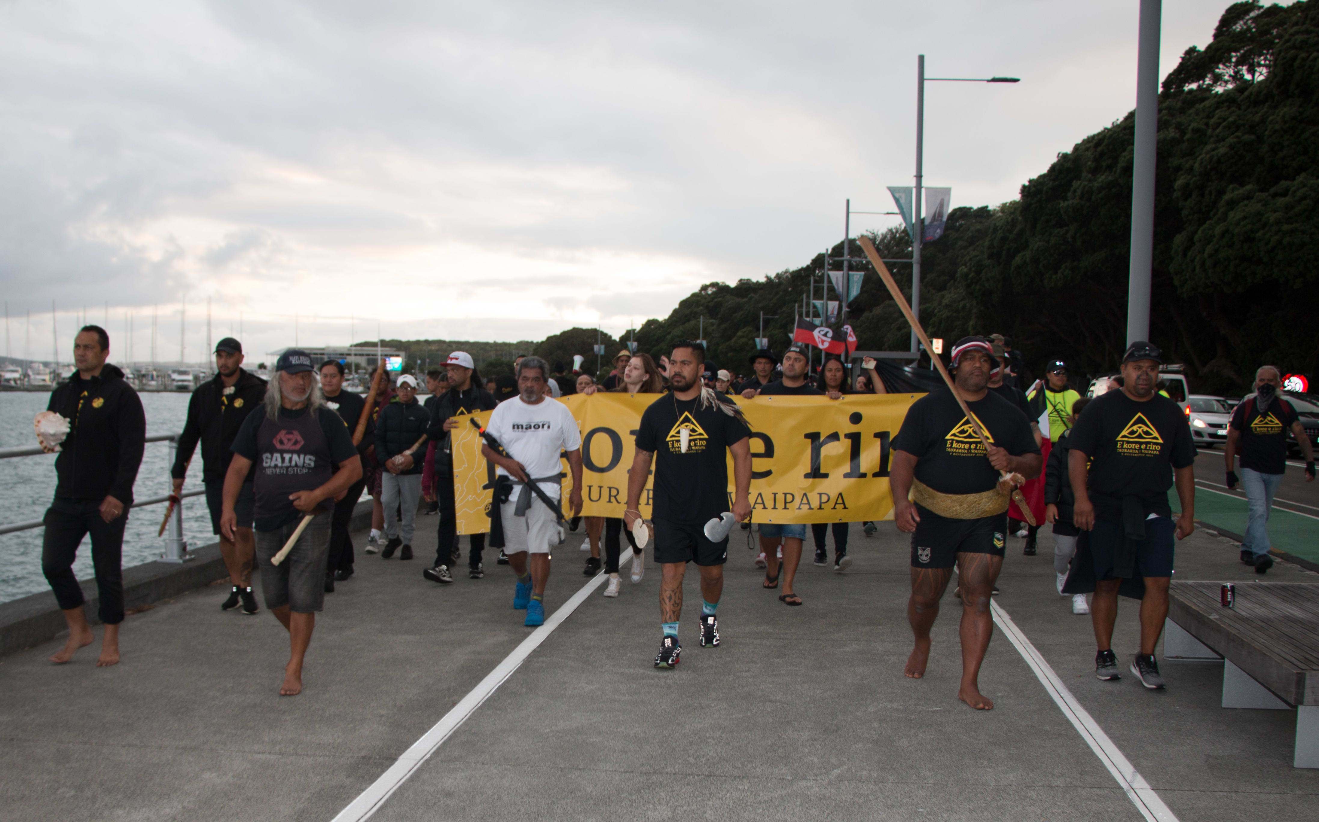 About 300 Ngāti Whātua Ōrākei iwi members marched from Ōrākei Marae to the Auckland High Court on 9 February, 2021.