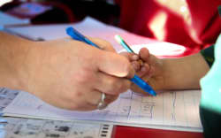 A teacher and student at Linwood Primary School, Christchurch.