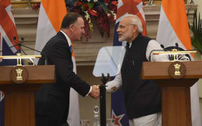 India's prime minister Narendra Modi (right) and John Key in New Delhi on Wednesday 26 October.