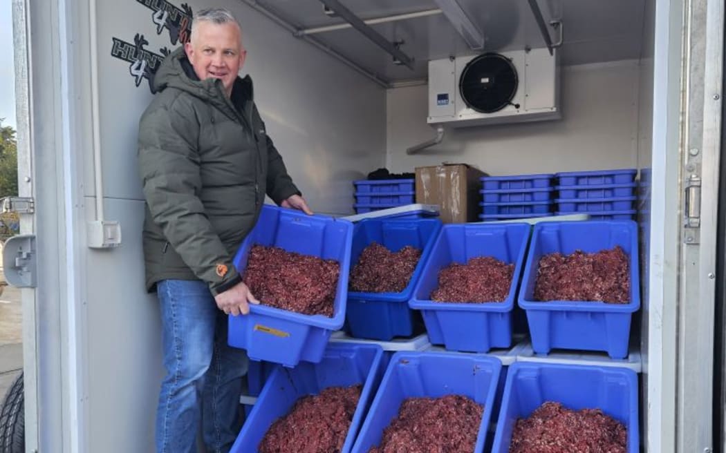 Steve Hill, co-founder of Hunters4Hope, with the group's latest monthly haul of more than 1,000 kilograms of donated venison meat for Cantabrians in need.