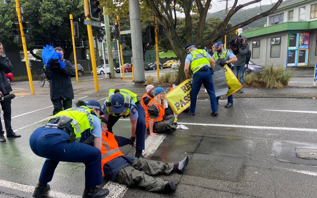 Police have arrested five people involved at the Wellington protest.