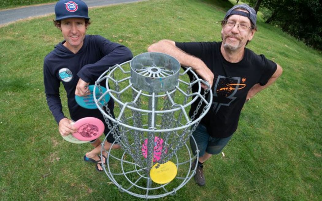 Disc golf enthusiasts Haydn Shore and Daz Switalla