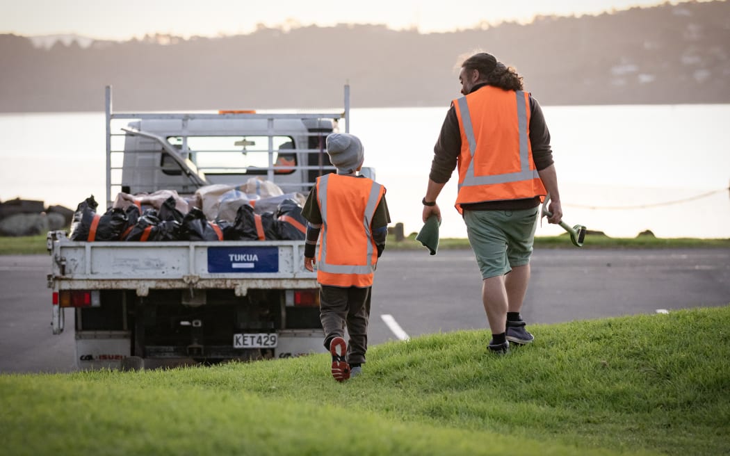 Kauri (Popai Curreen-Tukiwaho) and Brendon (Tainui Tukiwaho) walk towards the truck.