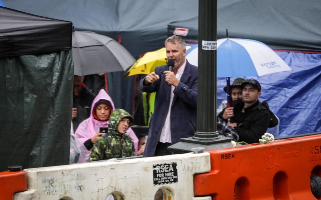 Former National MP Matt King speaking at the protest at Parliament on 12 February 2022.