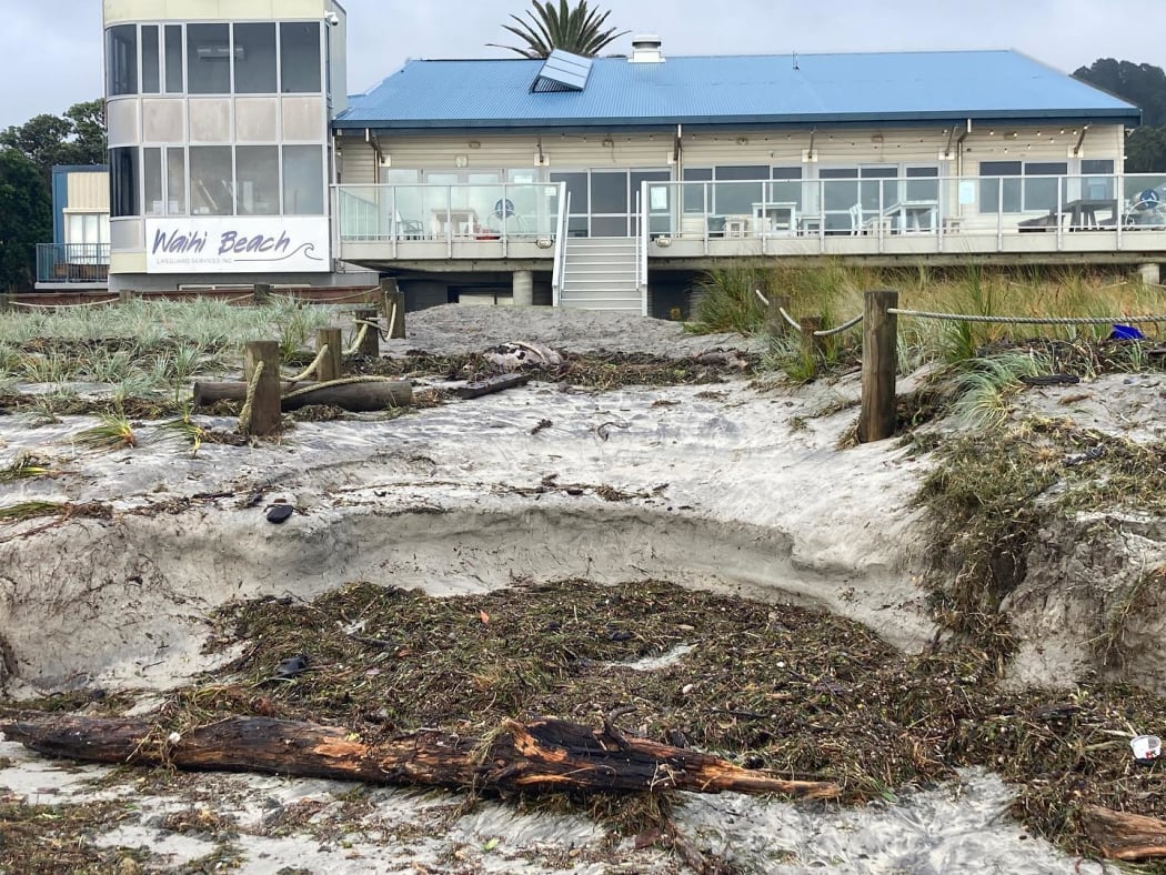 Erosion at Waihi Surf Life Saving Club.