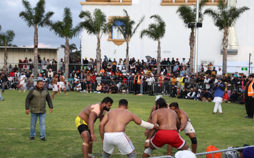 Athletes compete in the 2023 Kabaddi World Cup at Takanini Gurdwara.