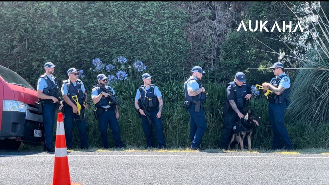 A large police presence is in the Bay of Plenty area, monitoring the tangi of a prominent Mongrel Mob member. Images taken on 28 November 2024.