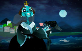 Still from fleaBITE's video for 'The Skellingtons of Wellingtons'