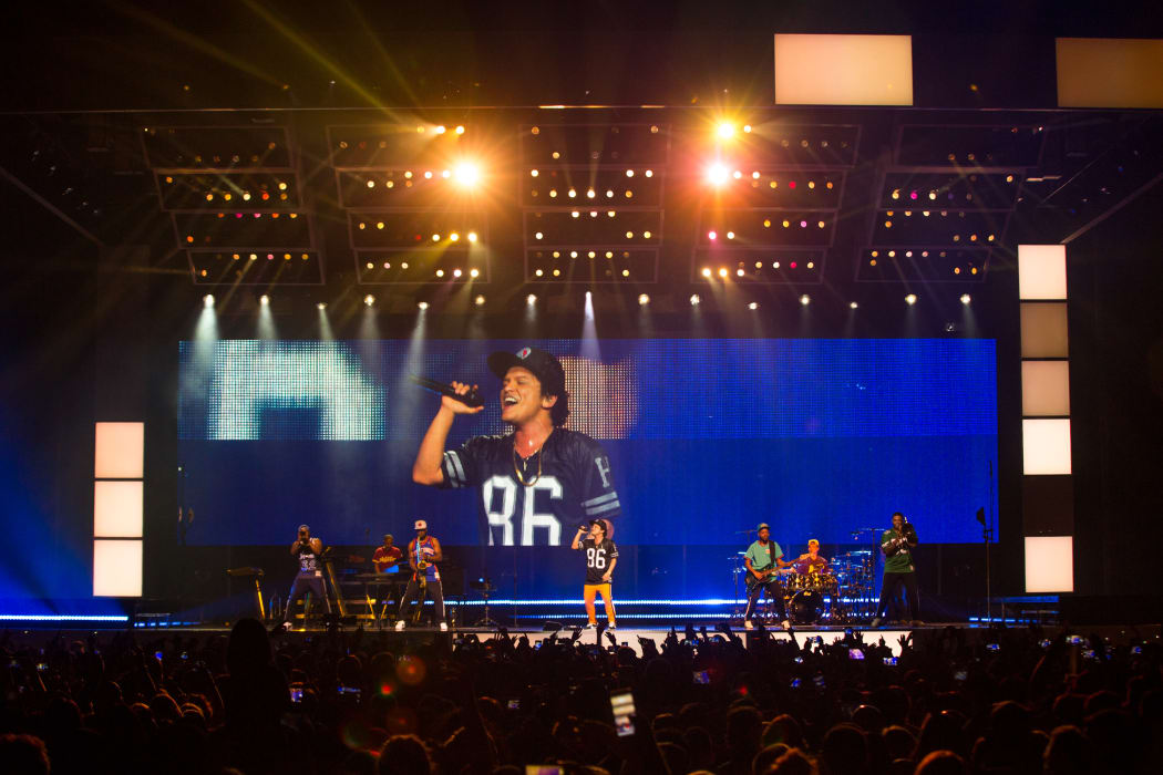 Bruno Mars on stage at Spark Arena