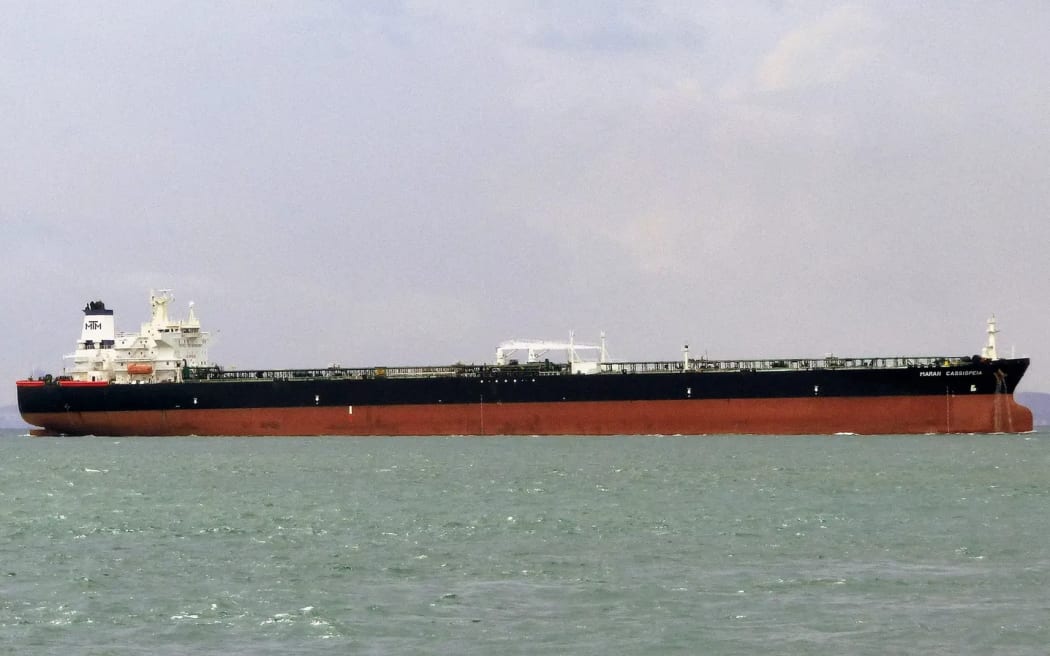 A photo of the crude oil tanker Min Hang (sailing under a different name) taken in 2023
