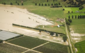 Flooding seen from the air just outside of Te Karaka, near Gisborne.