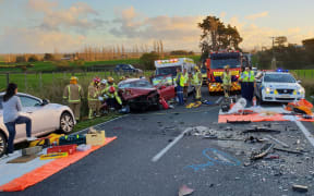 Police at the scene of a recent crash in the Waikato.