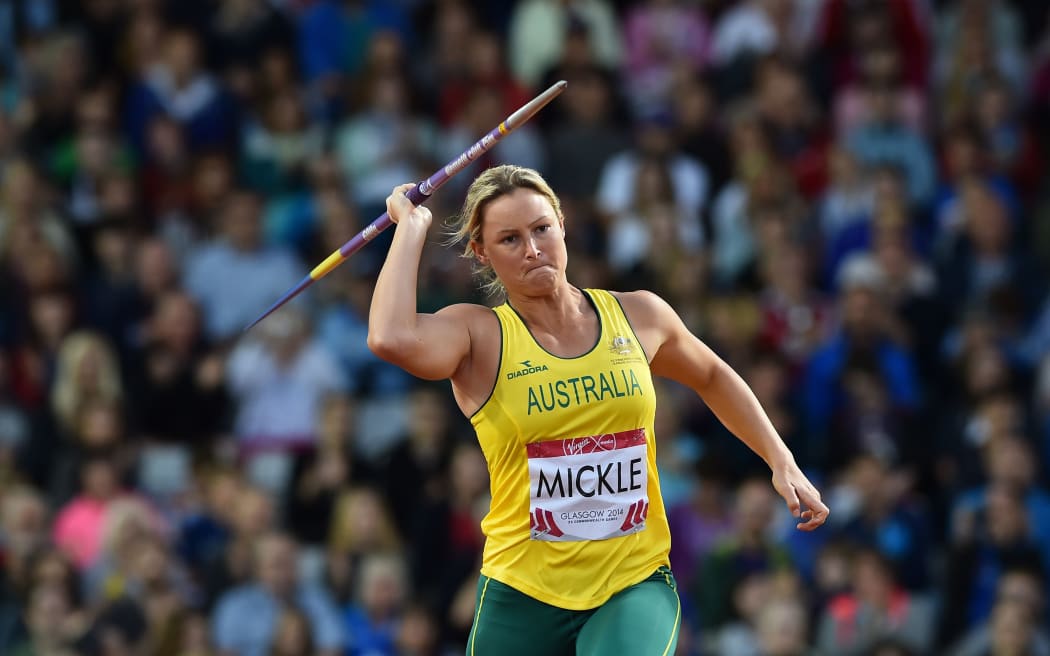 Australia's Kim Mickle competes in the final the women's javelin throw athletics event at Hampden Park during the 2014 Commonwealth Games in Glasgow, Scotland on July 30, 2014.