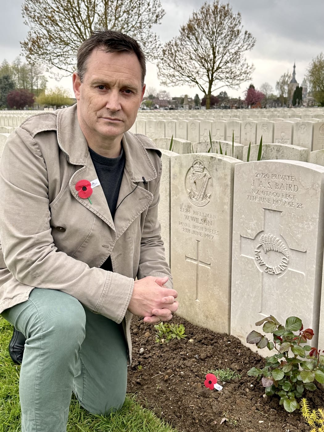 Andrew Mehrtens at James Baird's grave