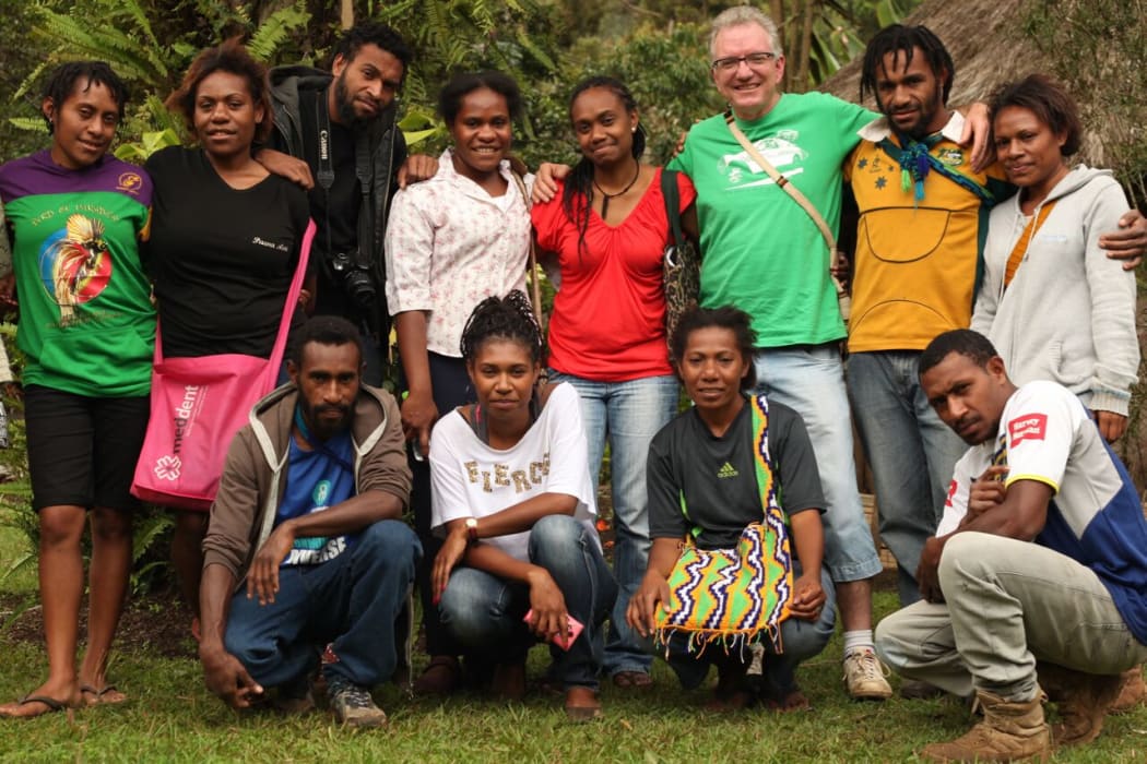 The crew of 'Aliko & Ambai', including co-directors Diane Anton (centre, red tee-shirt) and Mark Eby (next to Diane, with green tee-shirt)