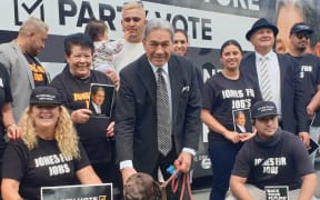 New Zealand First leader Winston Peters and candidate Shane Jones with supporters in Whangārei on 16 October, 2020.