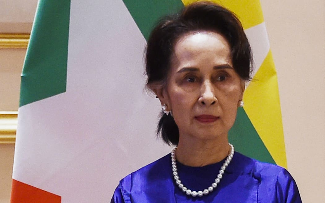 (FILES) in this file photo taken on January 17, 2020, Myanmar's State Counsellor Aung San Suu Kyi poses for pictures during a welcoming ceremony for China's President Xi Jinping at the Presidential Palace in Naypyidaw. Myanmar civilian leader Aung San Suu Kyi, who was ousted from power in a 2021 military coup, has been moved from prison to a government building, an official from her political party said on July 28, 2023.