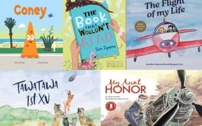 Composite image of five picture book titles: Coney, The Book That Wouldn't Read, The Flight of my Life, Tawataw 1st XV, My Aunt Honor