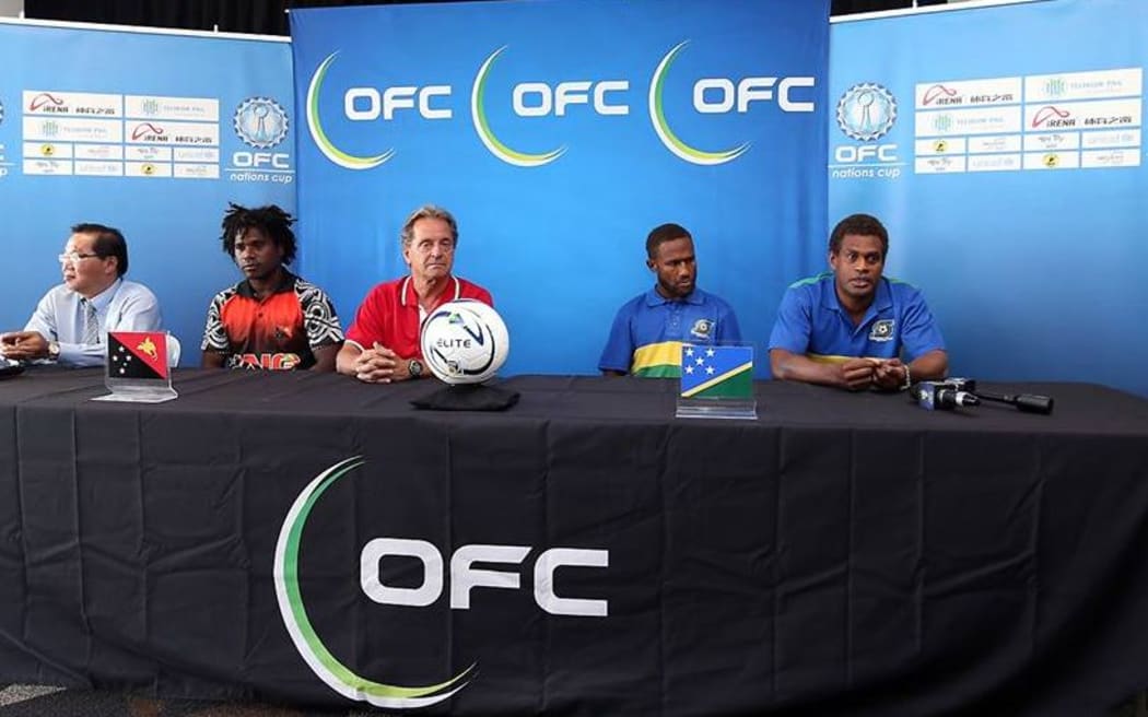 PNG and Solomons front for press conference before their OFC semi-final.